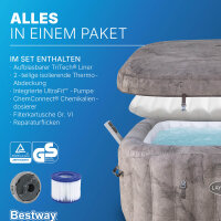 Bestway® LAY-Z-SPA® Energiespar-Whirlpool Rome AirJet™ mit App-Steuerung, für 6 Personen, 180 x 180 x 71 cm, Marmor-Optik (Braun) 6001K