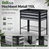 Hochbeet Metall 110L mit Vlies & Ablage, 80x51x81 cm, Pflanzkasten für Balkon & Garten