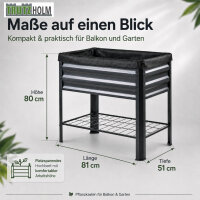 Hochbeet Metall 110L mit Vlies & Ablage, 80x51x81 cm, Pflanzkasten für Balkon & Garten