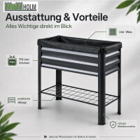 Hochbeet Metall 110L mit Vlies & Ablage, 80x51x81 cm, Pflanzkasten für Balkon & Garten