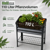 Hochbeet Metall 110L mit Vlies & Ablage, 80x51x81 cm, Pflanzkasten für Balkon & Garten