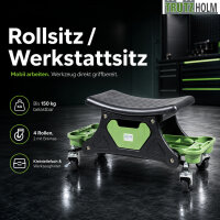 Werkstattsitz Rollsitz bis 150 kg mit Werkzeugablage, 4 Rollen & 2 Bremsen, 66x32,5x35 cm