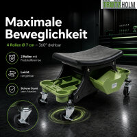 Werkstattsitz Rollsitz bis 150 kg mit Werkzeugablage, 4 Rollen & 2 Bremsen, 66x32,5x35 cm