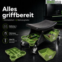 Werkstattsitz Rollsitz bis 150 kg mit Werkzeugablage, 4 Rollen & 2 Bremsen, 66x32,5x35 cm