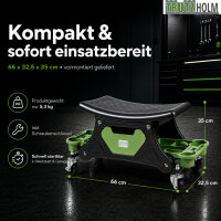 Werkstattsitz Rollsitz bis 150 kg mit Werkzeugablage, 4 Rollen & 2 Bremsen, 66x32,5x35 cm
