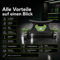 Werkstattsitz Rollsitz bis 150 kg mit Werkzeugablage, 4 Rollen & 2 Bremsen, 66x32,5x35 cm