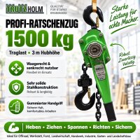 Ratschenzug 1,5  t Tragkraft - 3 m Hubhöhe Hebezug Kettenzug Hebelzug Flaschenzug