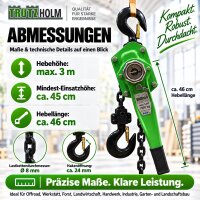 Ratschenzug 1,5  t Tragkraft - 3 m Hubhöhe Hebezug Kettenzug Hebelzug Flaschenzug