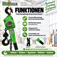 Ratschenzug 1,5  t Tragkraft - 3 m Hubhöhe Hebezug Kettenzug Hebelzug Flaschenzug