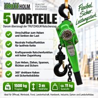 Ratschenzug 1,5  t Tragkraft - 3 m Hubhöhe Hebezug Kettenzug Hebelzug Flaschenzug
