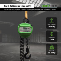 Kettenzug triangel 1000kg / 1 t Tragkraft - 12 m Hubhöhe - Doppelbremse HSC Flaschenzug Hebezug Seilzug