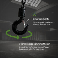 Kettenzug triangel 1000kg / 1 t Tragkraft - 12 m Hubhöhe - Doppelbremse HSC Flaschenzug Hebezug Seilzug