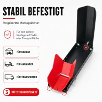 Motorradwippe 8–24 Zoll – für Anhänger & Transport, 90–145 mm Reifenbreite, 10-fach verstellbare Vorderradwippe, Stahl 450 kg – Schwarz/Rot