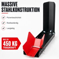 Motorradwippe 8–24 Zoll – für Anhänger & Transport, 90–145 mm Reifenbreite, 10-fach verstellbare Vorderradwippe, Stahl 450 kg – Schwarz/Rot