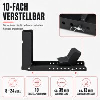 Motorradwippe 8–24 Zoll – für Anhänger & Transport, 90–145 mm Reifenbreite, 10-fach verstellbare Vorderradwippe, Stahl 450 kg – Schwarz/Schwarz