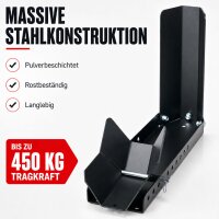 Motorradwippe 8–24 Zoll – für Anhänger & Transport, 90–145 mm Reifenbreite, 10-fach verstellbare Vorderradwippe, Stahl 450 kg – Schwarz/Schwarz