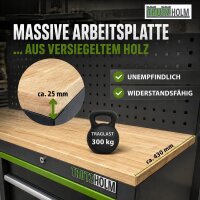 2x Werkstattwand 13-tlg. modulares Werkstattschranksystem aus Stahl mit massiver Holzarbeitsplatte grün