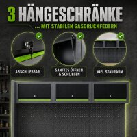 2x Werkstattwand 13-tlg. modulares Werkstattschranksystem aus Stahl mit massiver Holzarbeitsplatte grün