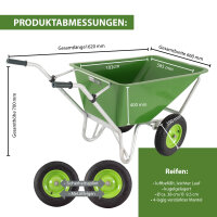 2-Rad Schubkarre XL 200 L 300 kg Gartenschubkarre Schiebkarre Hofkarre Luftrad Metallfelge grün