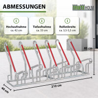TRUTZHOLM Fahrradständer höhenversetzt 2x3 für 6 Fahrräder 210x40x85 cm Anlehnbügel mit rotem Lack Stahl feuerverzinkt