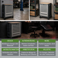 Werkstattwagen 99x82 cm Werkzeugwagen 7 Schubladen mit Holzplatte Einlassgriffe