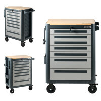 Werkstattwagen 99x82 cm Werkzeugwagen 7 Schubladen mit Holzplatte Einlassgriffe