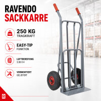 Ravendo Sackkarre mit Easy-Tip 250 kg grau Stahl mit Luftbereifung 2 Plattformen klappbar