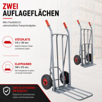 Ravendo Sackkarre mit Easy-Tip 250 kg grau Stahl mit Luftbereifung 2 Plattformen klappbar