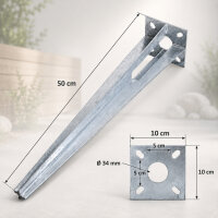 Bodenhülse Einschlaghülse für Ø 34 mm Bodeneinschlaghülse 50 cm Länge Zaunpfahl verzinkt Aufnahme 100x100 mm