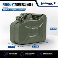 2x Benzinkanister Kraftstoffkanister Metall 10 Liter Oliv inkl. Ausgießer + Halter UN Zulassung