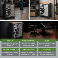 Werkstattwagen mit 254-tlg. Werkzeugset, 7 Schubladen, Holzplatte und 6 Werkzeugeinlagen