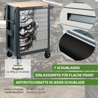 Werkstattwagen mit 254-tlg. Werkzeugset, 7 Schubladen, Holzplatte und 6 Werkzeugeinlagen
