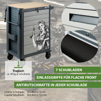 Werkstattwagen mit 254-tlg. Werkzeugset, 7 Schubladen, Holzplatte und 6 Werkzeugeinlagen
