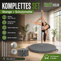 TRUTZHOLM Pole Dance Stange Ø 45 mm 223–274 cm Static & Spinning ohne Bohren inkl. Schutzmatte grau Ø 120 cm
