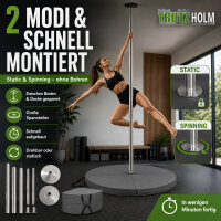TRUTZHOLM Pole Dance Stange Ø 45 mm 223–274 cm Static & Spinning ohne Bohren inkl. Schutzmatte grau Ø 120 cm