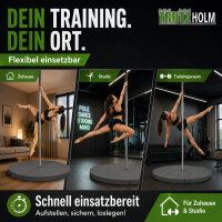 TRUTZHOLM Pole Dance Stange Ø 45 mm 223–274 cm Static & Spinning ohne Bohren inkl. Schutzmatte grau Ø 120 cm