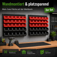2er Set Stapelboxen mit Wandregal rot 64 tlg, Kleinteilemagazin