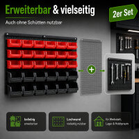 2er Set Stapelboxen mit Wandregal rot 64 tlg, Kleinteilemagazin