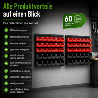 2er Set Stapelboxen mit Wandregal rot 64 tlg, Kleinteilemagazin
